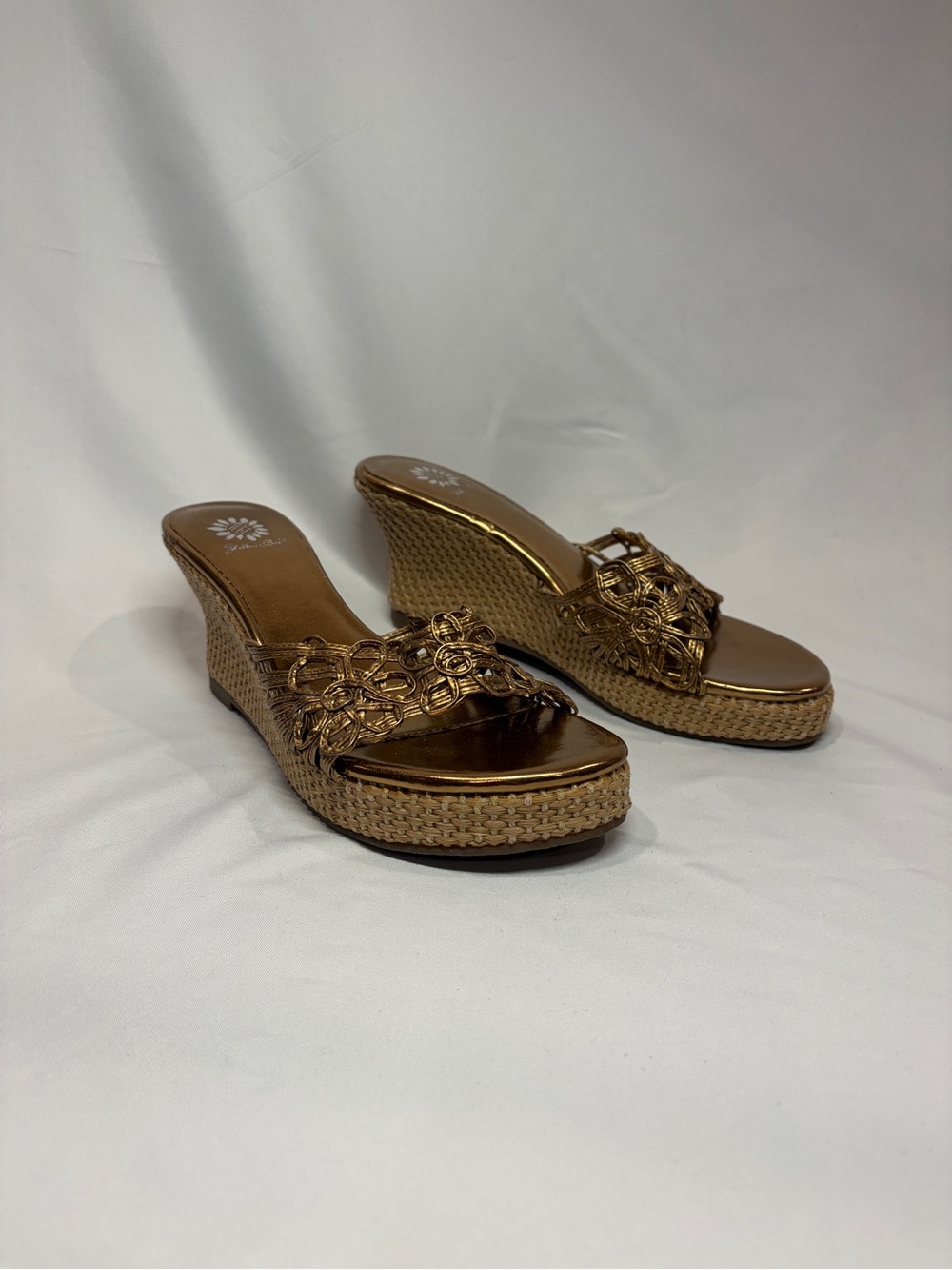 Yellow Box Bronze Flower Wedges